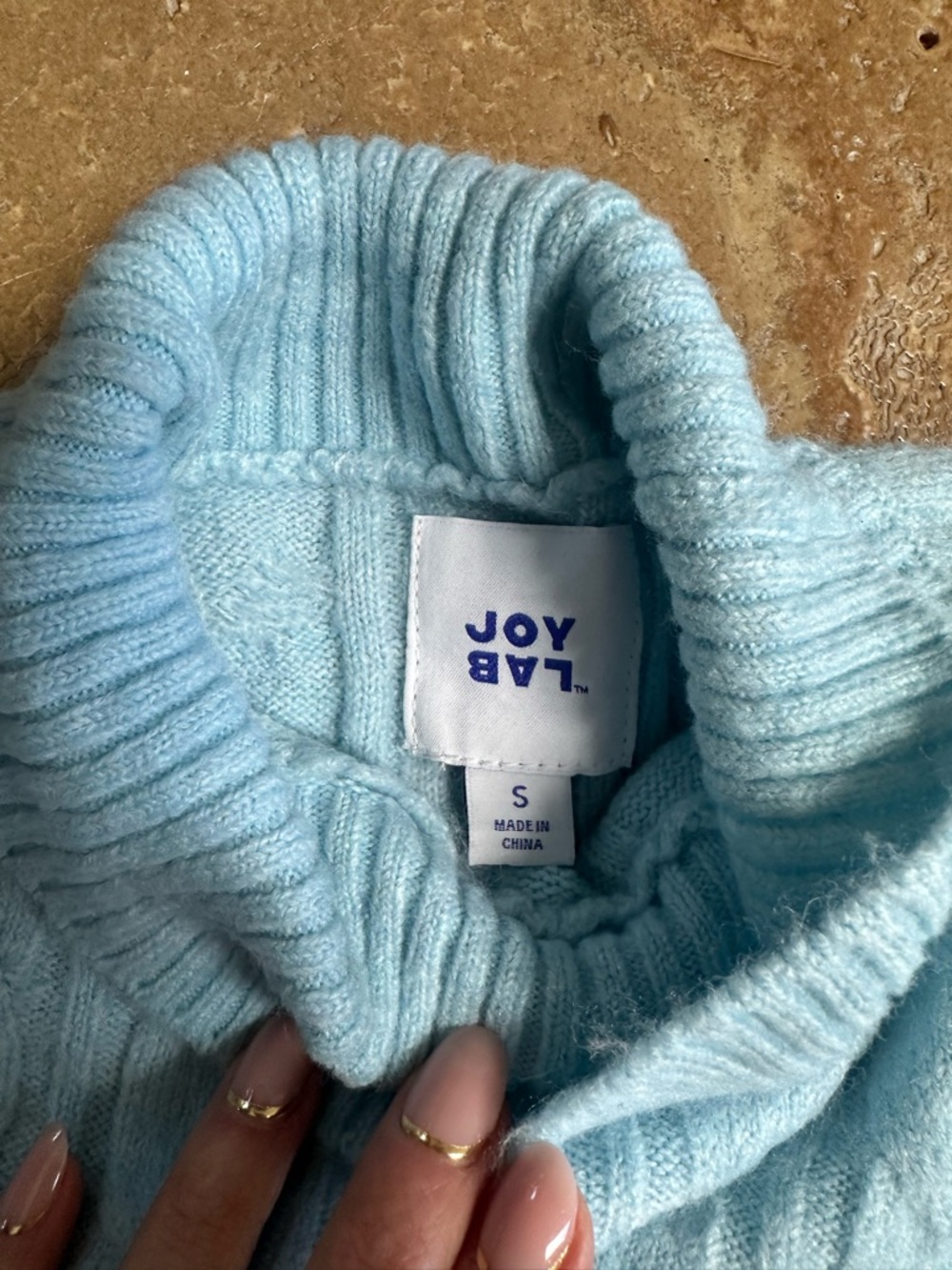 Like New JoyLab Cropped Blue Mock Turtle Neck Sweater - Picture 4 of 6